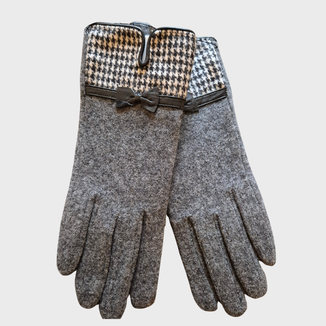 Houndstooth Check Wool Gloves