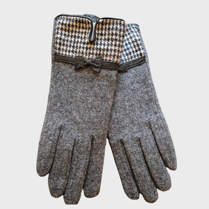 Houndstooth Check Wool Gloves