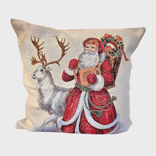 Santa with Reindeer Cushion Cover