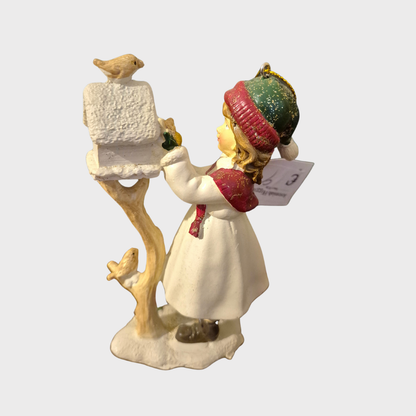 Vintage Girl at bird feeder hanging decoration