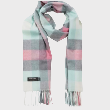 Irish Merino Aqua, Cream & Pink Check Scarf
