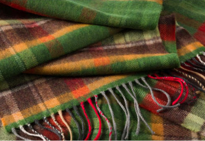 Irish Merino Green & Rust Check Scarf