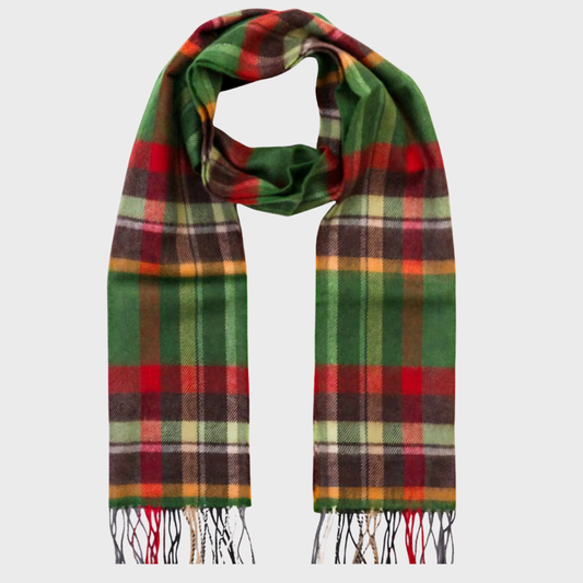 Irish Merino Green & Rust Check Scarf