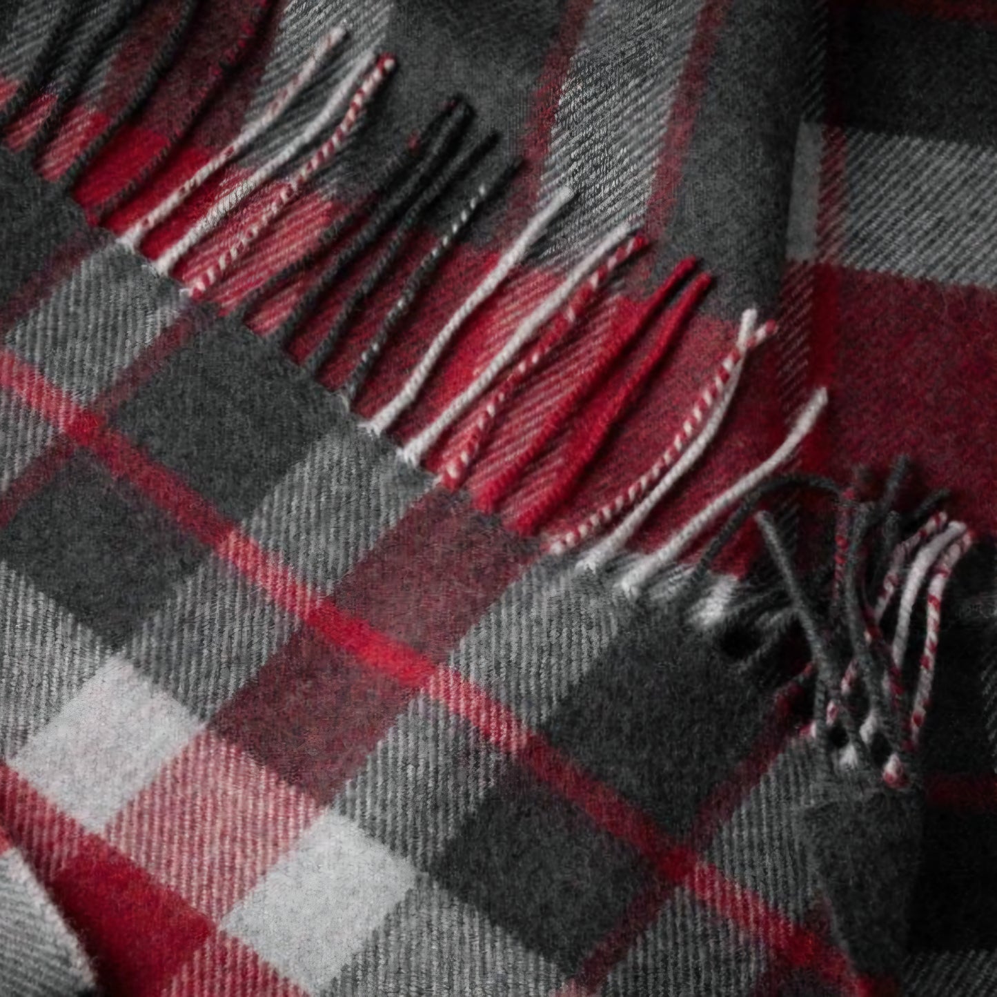 Irish Merino  Red & Charcoal Check Scarf