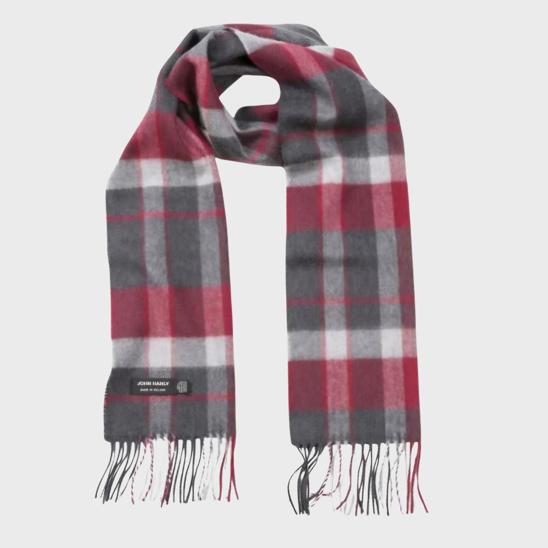 Irish Merino  Red & Charcoal Check Scarf