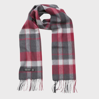 Irish Merino  Red & Charcoal Check Scarf