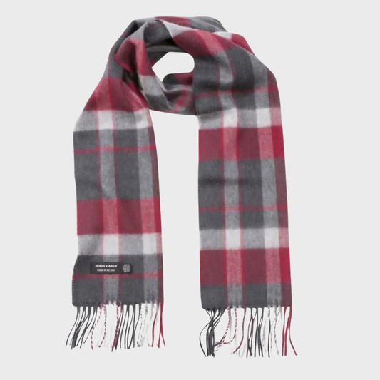 Irish Merino  Red & Charcoal Check Scarf
