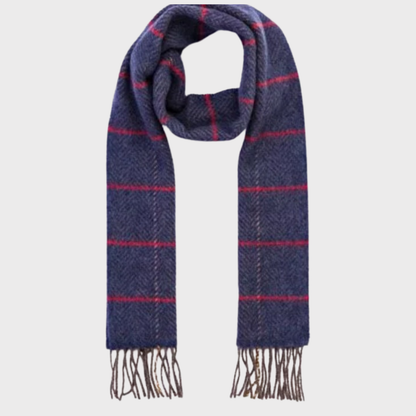 Irish Cashmere Merino Blue & Red Windowpane Scarf