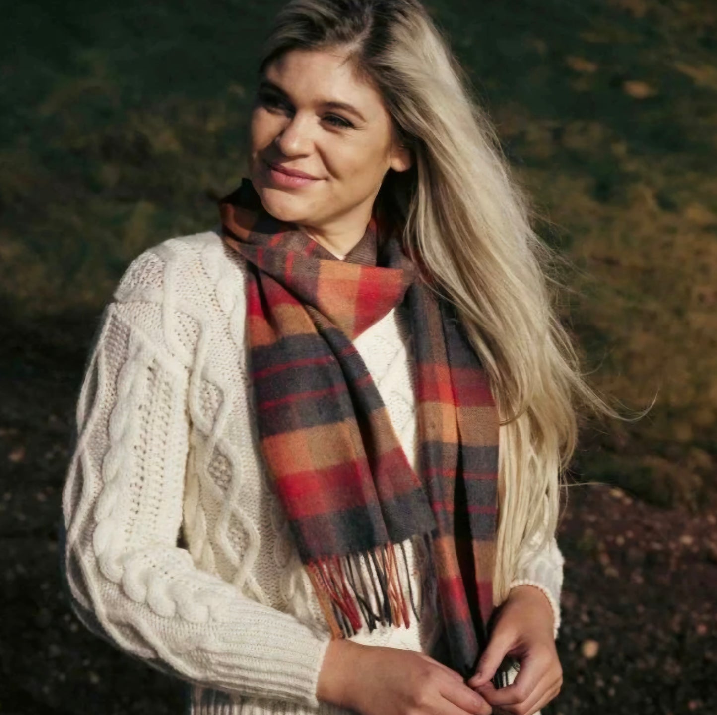 Irish Merino Orange & Charcoal Plaid Scarf