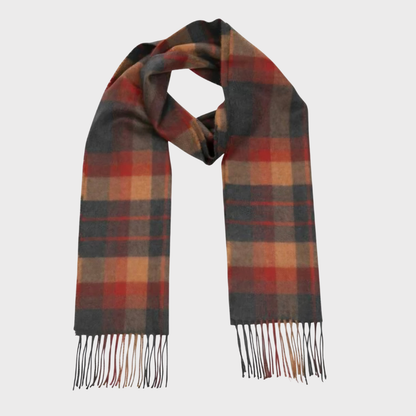 Irish Merino Orange & Charcoal Plaid Scarf