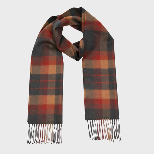Irish Merino Orange & Charcoal Plaid Scarf