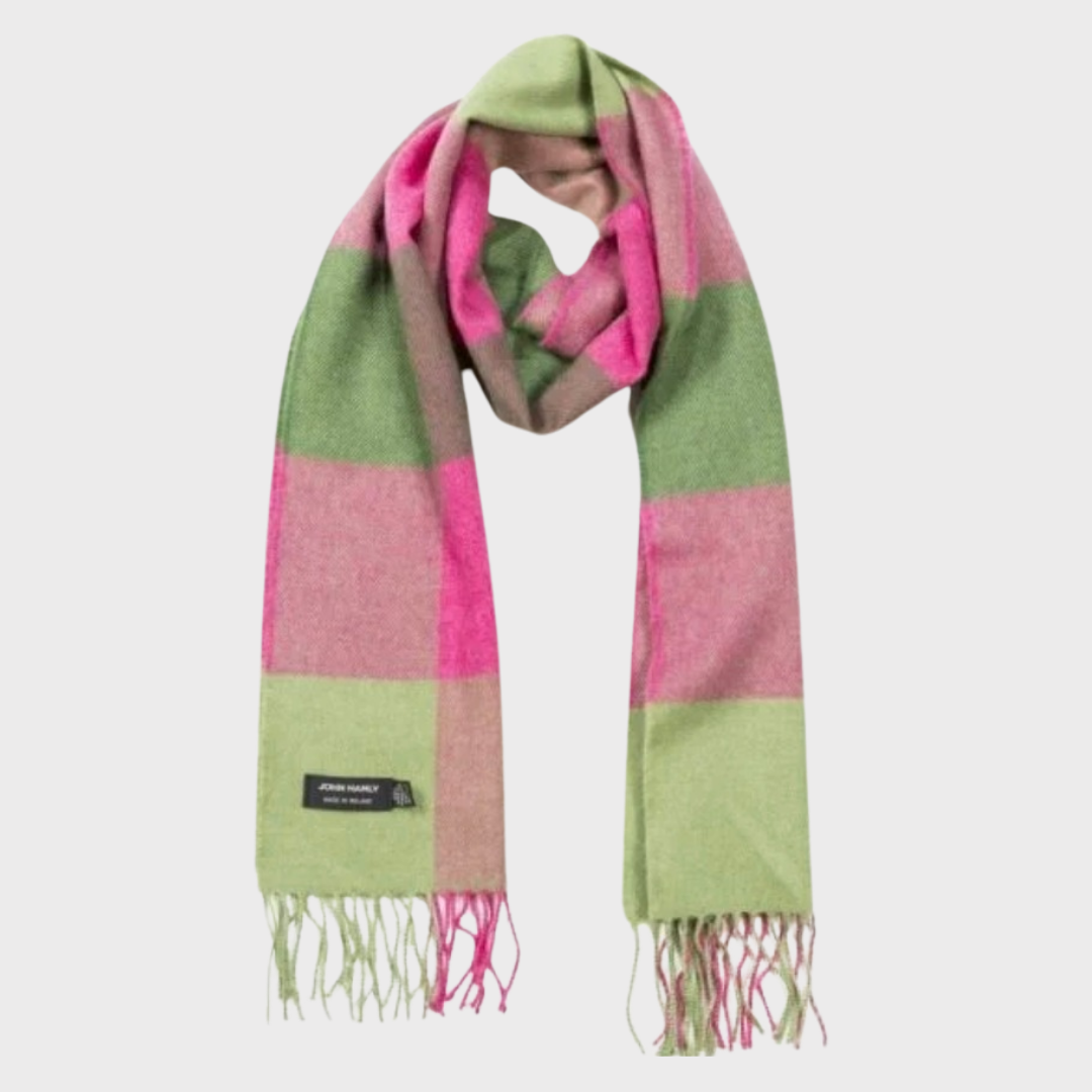 Irish Merino Pink & Green Block Scarf