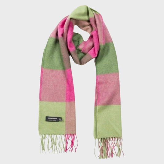 Irish Merino Pink & Green Block Scarf