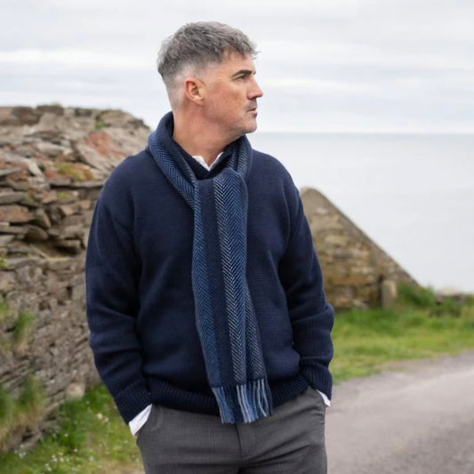 Irish Cashmere Merino Navy Stripe Scarf