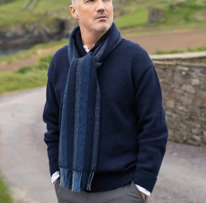 Irish Cashmere Merino Navy Stripe Scarf