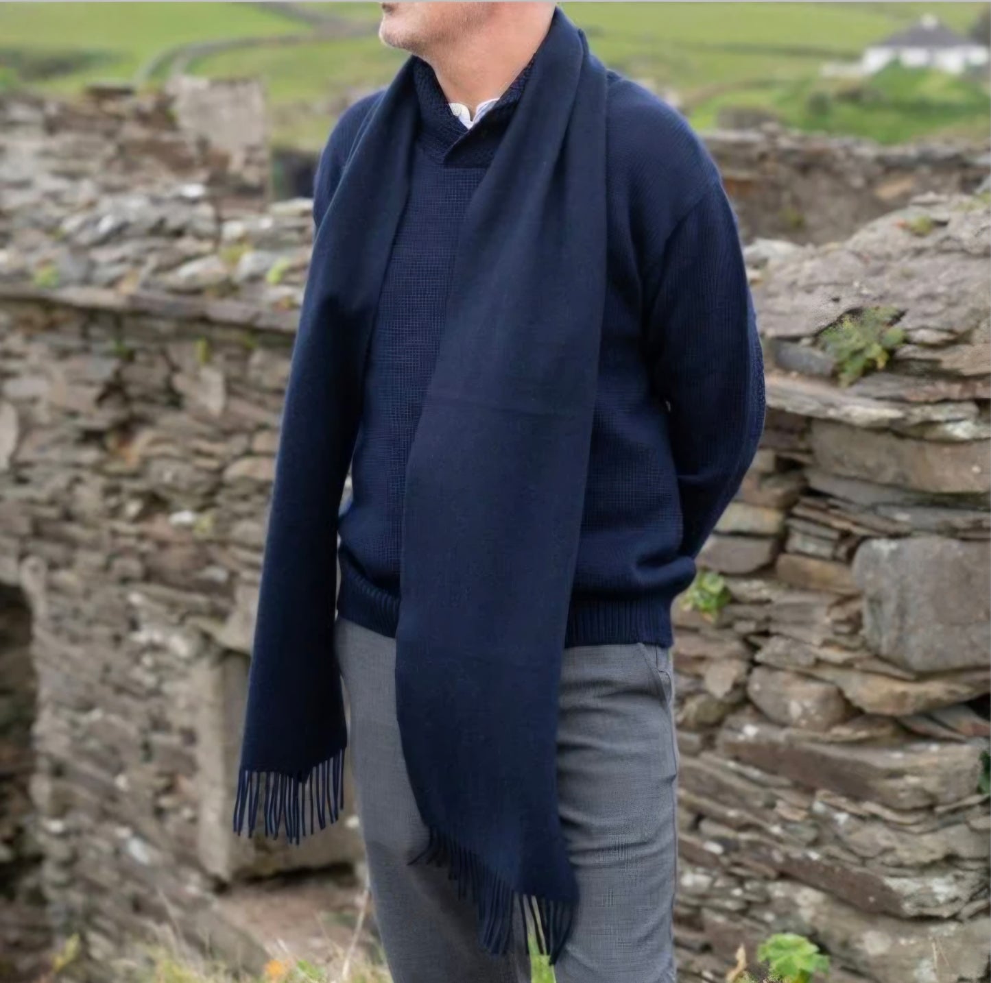 Irish luxury 100% Cashmere Navy Scarf