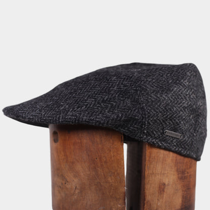 Tweed Sports Cap in Charcoal Herringbone