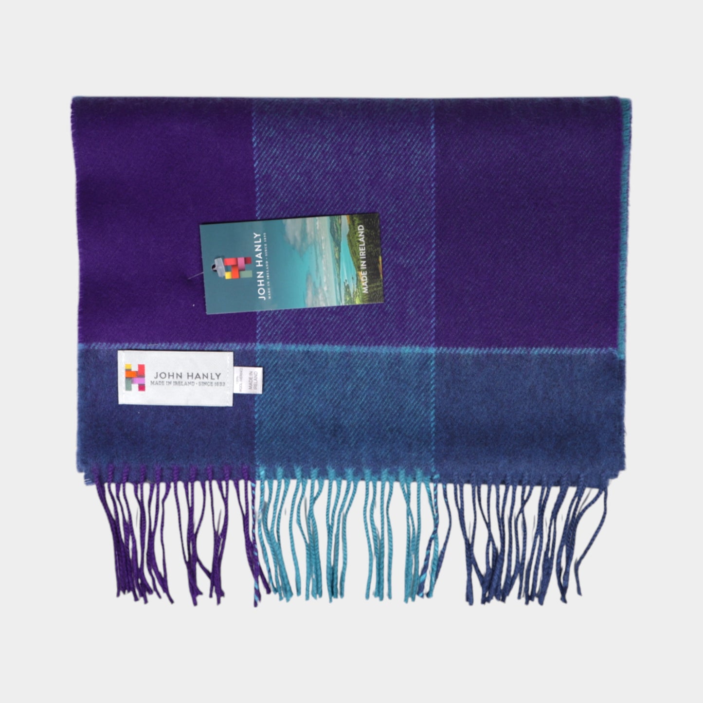 Blue & Purple Block Check Merino Wool Scarf