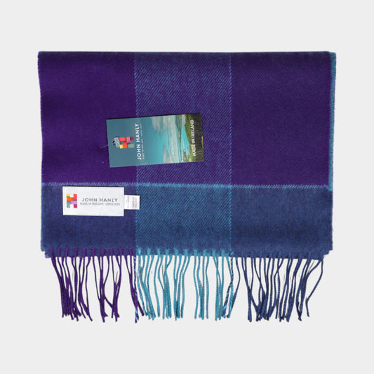 Blue & Purple Block Check Merino Wool Scarf