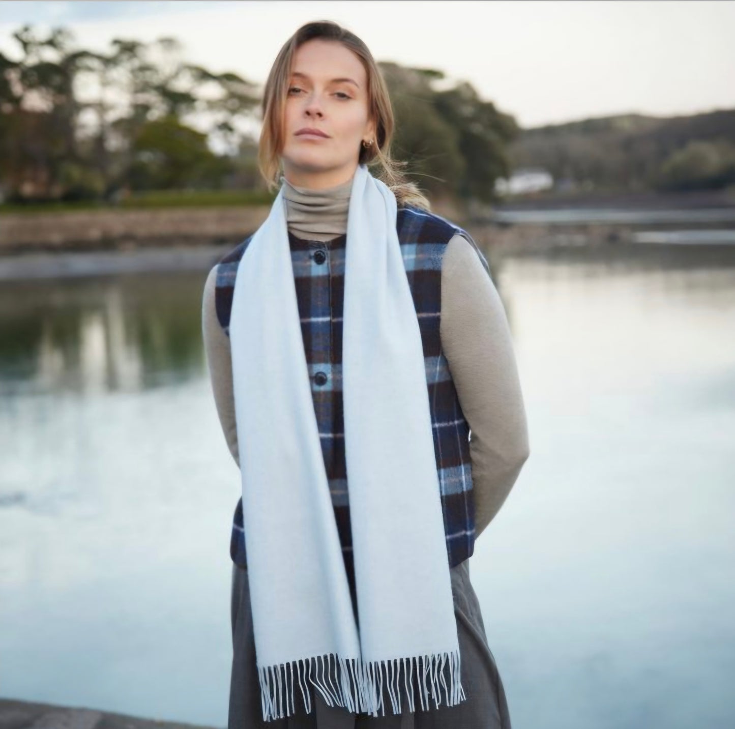 Irish Pale Blue Merino Wool Scarf