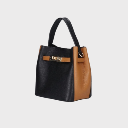 Isabella Mini Leather Handbag Black & Cognac