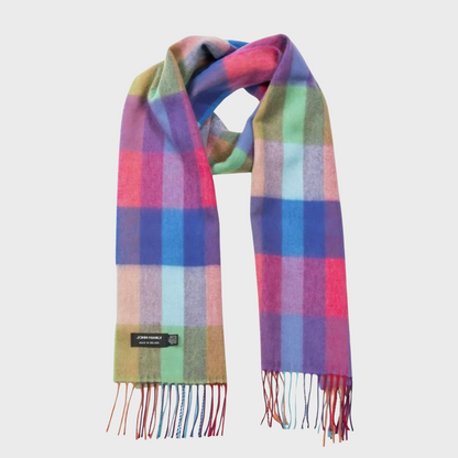 Bright Rainbow Check Merino Wool Scarf