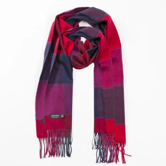 Irish Red, Pink & Navy Merino Wool Scarf