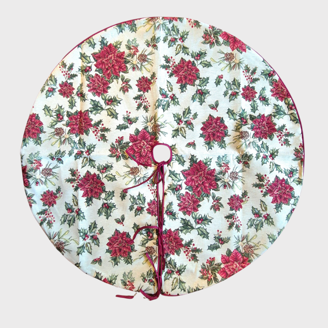 Poinsettia & Holly Christmas Tree Skirt