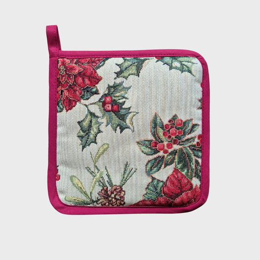 Poinsettia & Holly Potholder