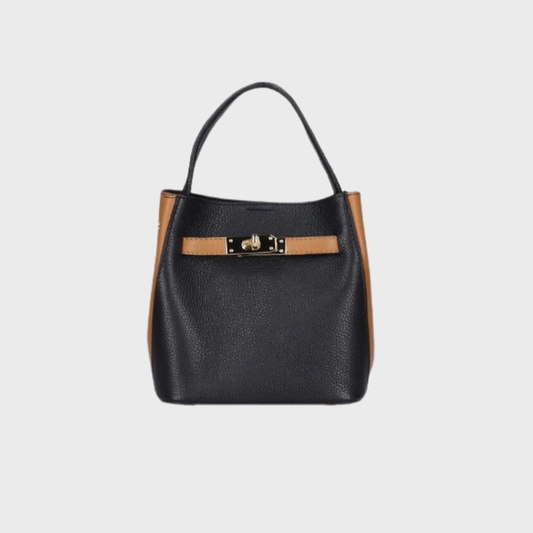 Isabella Mini Leather Handbag Black & Cognac