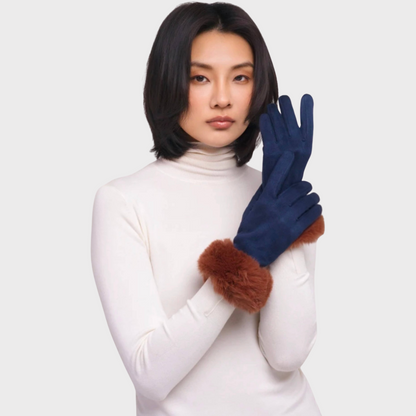 Bettina Navy Faux Fur Gloves
