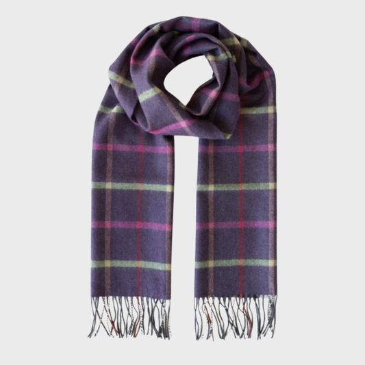 Purple Pink Green Check Merino Wool Scarf