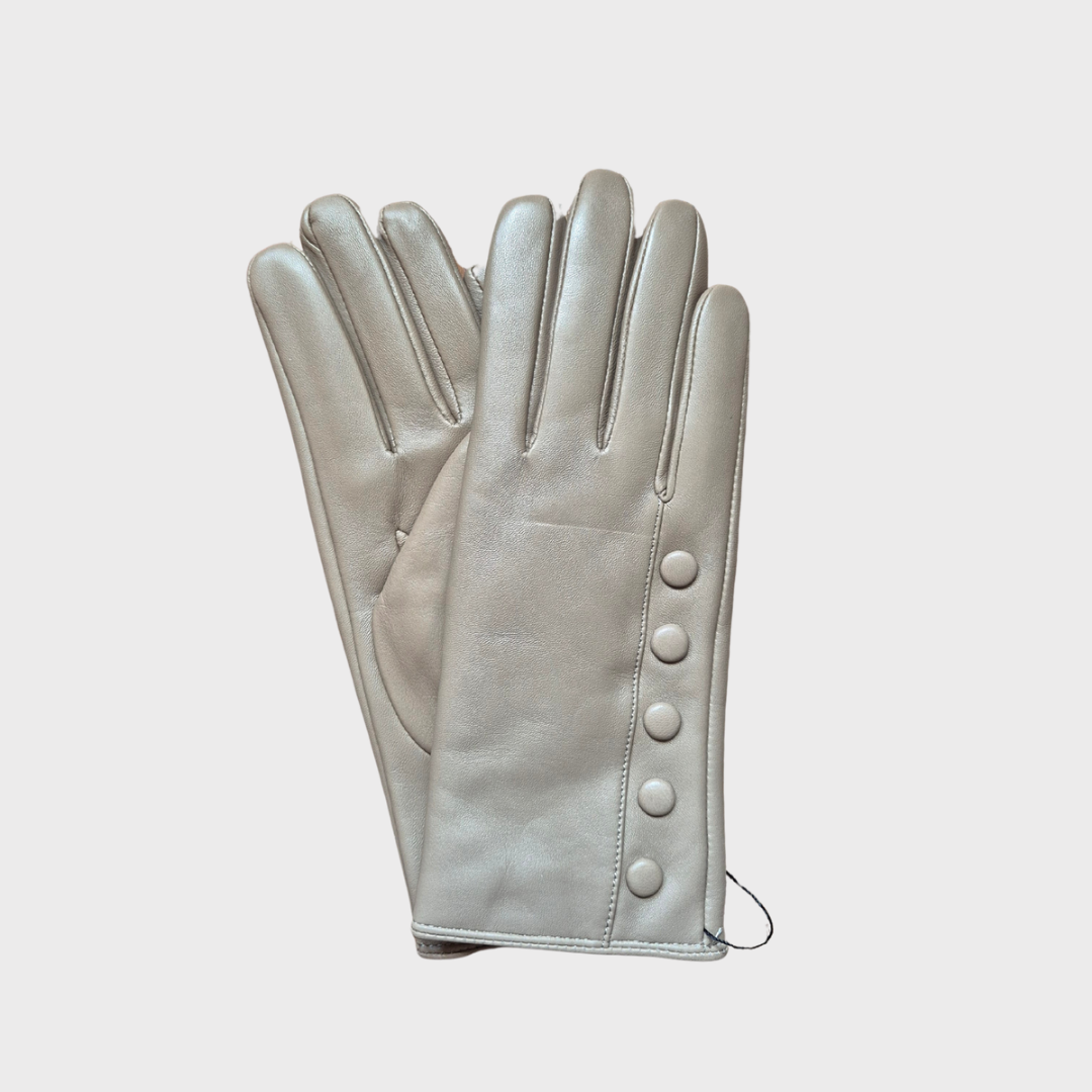Leather Gloves with Cashmere Lining & Button Detail