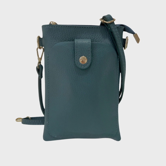 Carol Teal Leather Messenger Bag