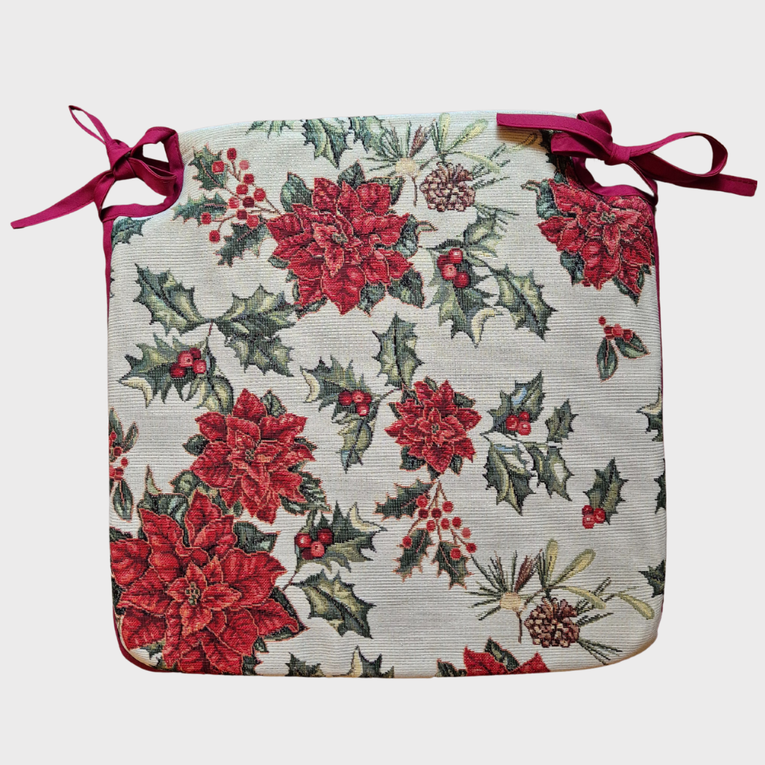 Poinsettia & Holly Christmas Seat Pad