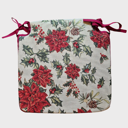 Poinsettia & Holly Christmas Seat Pad
