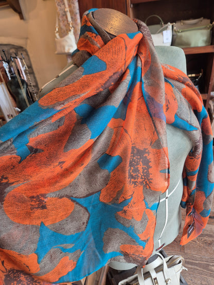 Teal & Orange Floral Scarf