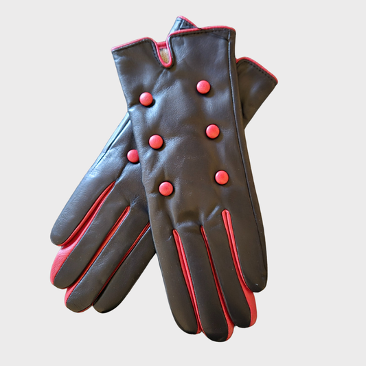 Leather & Cashmere Red button Glove