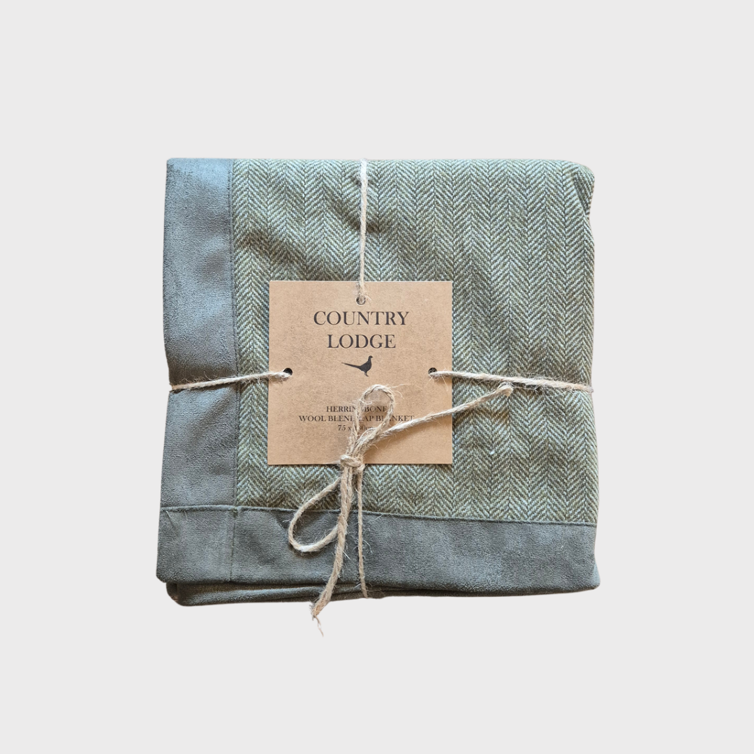 Country Lodge Herringbone Blanket Moss Green
