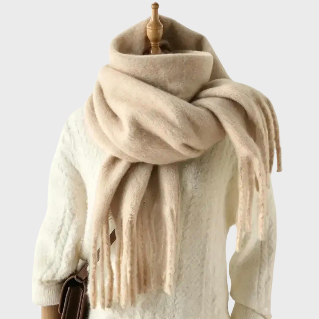 Large Fringe Scarf Beige