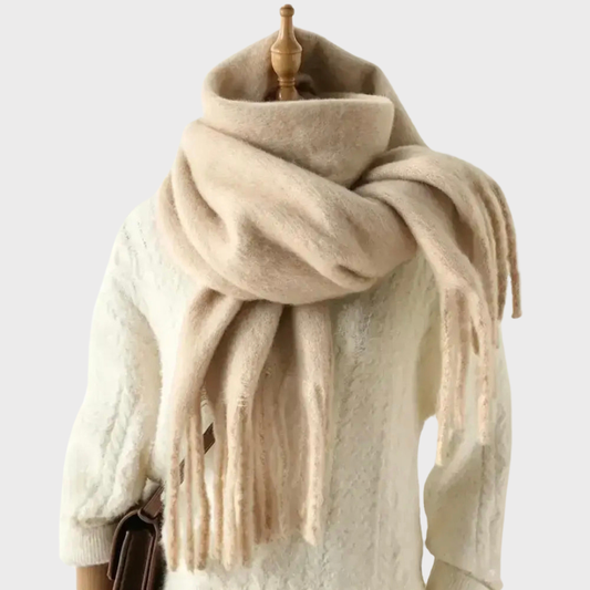 Large Fringe Scarf Beige
