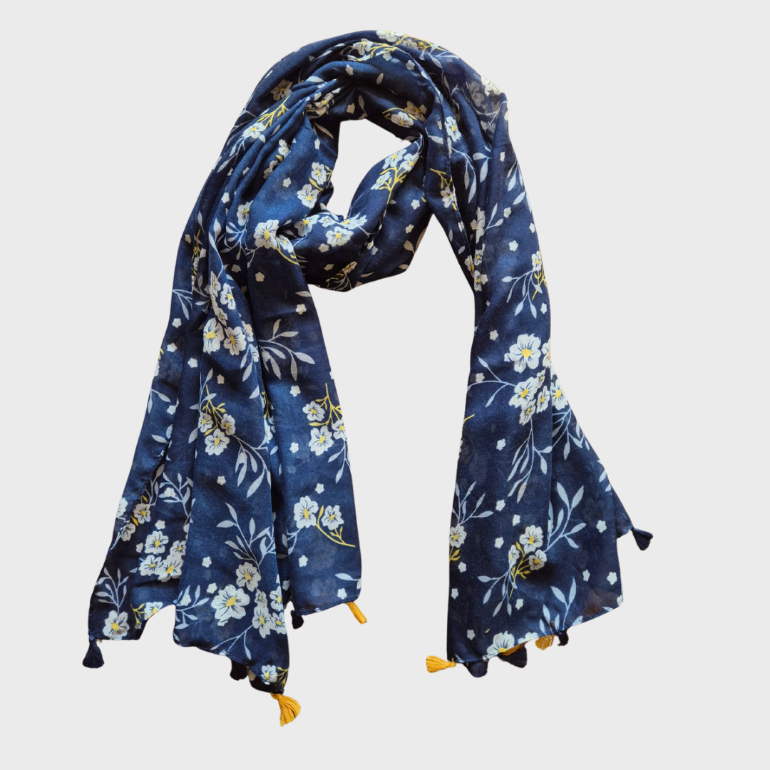 Navy Daisies Scarf