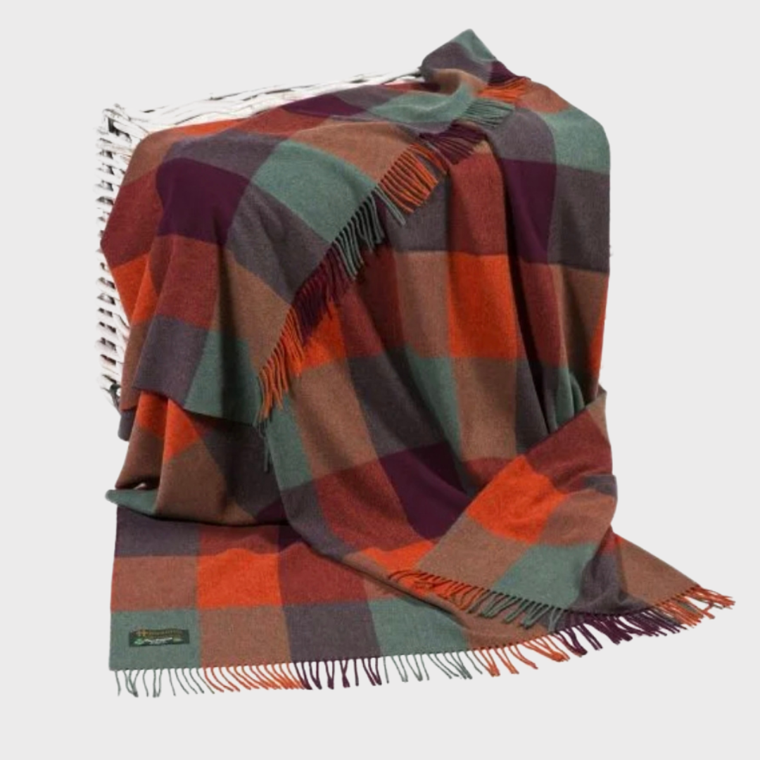 Orange Maroon Seagreen Lambswool Throw