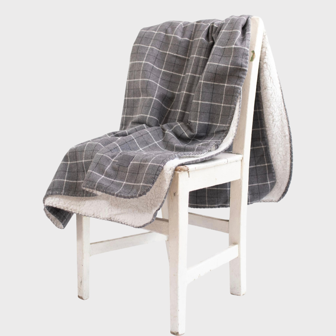 Grey Check Fleece Lined Blanket