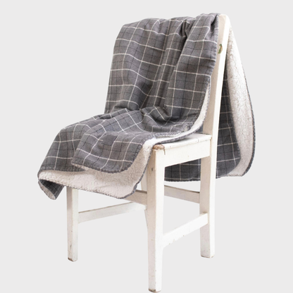 Grey Check Fleece Lined Blanket