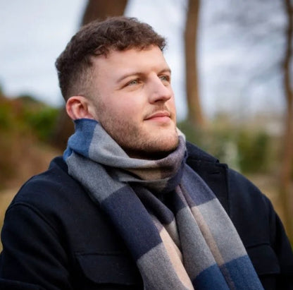 Irish Blue Navy & Sand Check Scarf