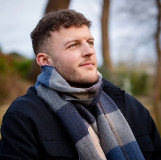 Irish Blue Navy & Sand Check Scarf