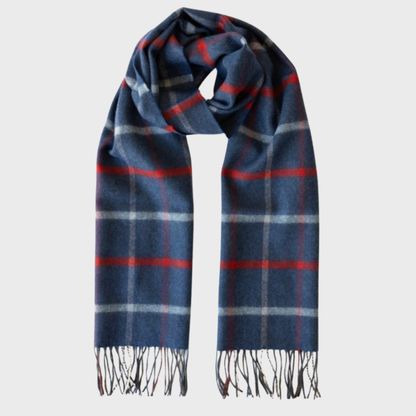 Blue Red Beige Check Merino Wool Scarf