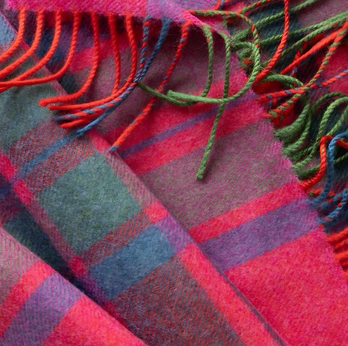 Pink Slate Navy Check Merino Wool Scarf