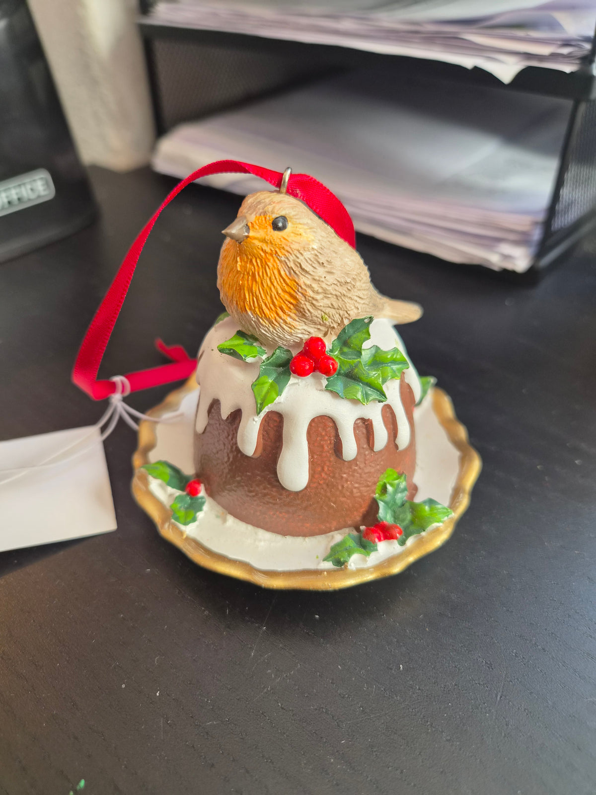 Robin on a Pudding Hanging Decoration